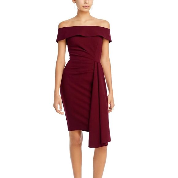aqua off the shoulder crepe cocktail dress Aqua One Shoulder Ruffle Crepe Gown - Exclusive - Periwinkle